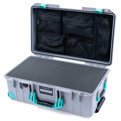 Pelican 1535 Air Case, Silver with Teal Handles, Latches & Trolley