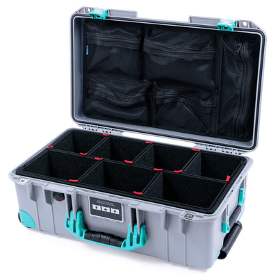 Pelican 1535 Air Case, Silver with Teal Handles, Latches & Trolley TrekPak Divider System with Mesh Lid Organizer ColorCase 015350-0120-180-591-590