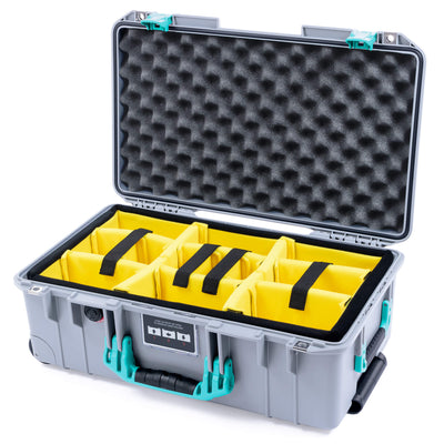 Pelican 1535 Air Case, Silver with Teal Handles & Latches Yellow Padded Microfiber Dividers with Convoluted Lid Foam ColorCase 015350-0010-180-591