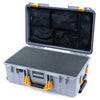 Pelican 1535 Air Case, Silver with Yellow Handles & Latches Pick & Pluck Foam with Mesh Lid Organizer ColorCase 015350-0101-180-241