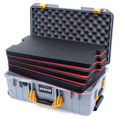 Pelican 1535 Air Case, Silver with Yellow Handles & Latches Custom Tool Kit (4 Foam Inserts with Convolute Lid Foam) ColorCase 015350-0060-180-241