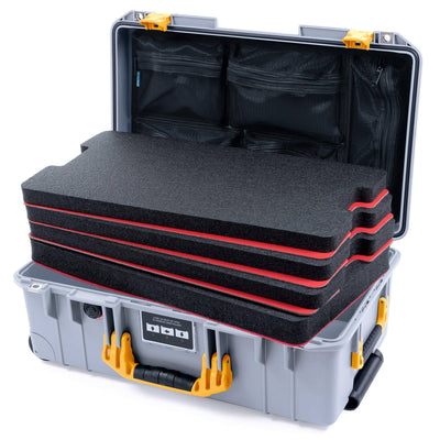 Pelican 1535 Air Case, Silver with Yellow Handles & Latches Custom Tool Kit (4 Foam Inserts with Mesh Lid Organizer) ColorCase 015350-0160-180-241