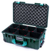 Pelican 1535 Air Case, Trekking Green with Teal Handles & Latches TrekPak Divider System with Convoluted Lid Foam ColorCase 015350-0020-550-591