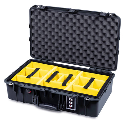 Pelican 1555 Air Case, Black Yellow Padded Microfiber Dividers with Convolute Lid Foam ColorCase 015550-0010-110-111