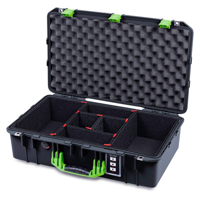 Pelican 1555 Air Case, Black with Lime Green Handle & Latches TrekPak Divider System with Convolute Lid Foam ColorCase 015550-0020-110-301