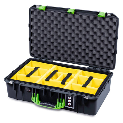 Pelican 1555 Air Case, Black with Lime Green Handle & Latches Yellow Padded Microfiber Dividers with Convolute Lid Foam ColorCase 015550-0010-110-301