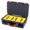 Pelican 1555 Air Case, Black with Orange Handle & Latches Yellow Padded Microfiber Dividers with Convolute Lid Foam ColorCase 015550-0010-110-151