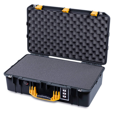 Pelican 1555 Air Case, Black with Yellow Handle & Latches Pick & Pluck Foam with Convolute Lid Foam ColorCase 015550-0001-110-241