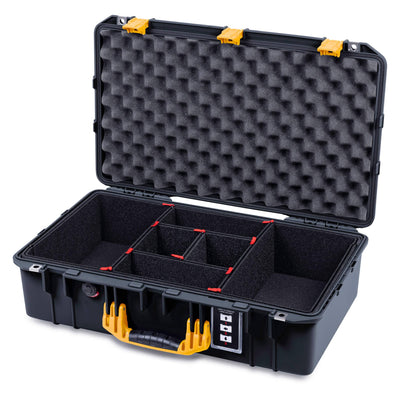 Pelican 1555 Air Case, Black with Yellow Handle & Latches TrekPak Divider System with Convolute Lid Foam ColorCase 015550-0020-110-241