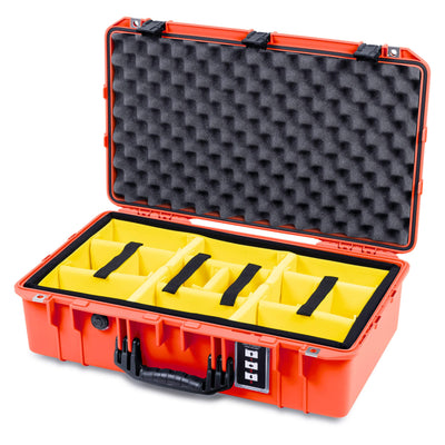 Pelican 1555 Air Case, Orange with Black Handle & Latches Yellow Padded Microfiber Dividers with Convolute Lid Foam ColorCase 015550-0010-150-111