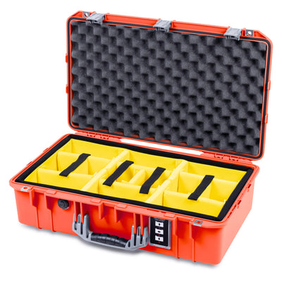 Pelican 1555 Air Case, Orange with Silver Handle & Latches Yellow Padded Microfiber Dividers with Convolute Lid Foam ColorCase 015550-0010-150-181