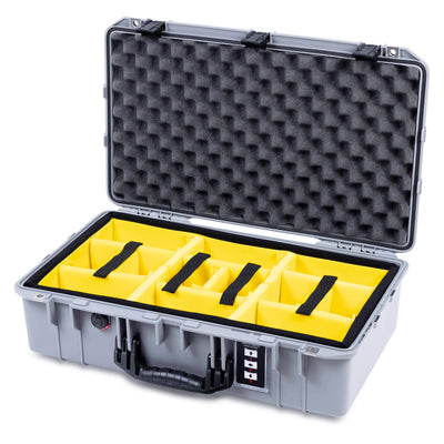 Pelican 1555 Air Case, Silver with Black Handle & Latches Yellow Padded Microfiber Dividers with Convolute Lid Foam ColorCase 015550-0010-180-111