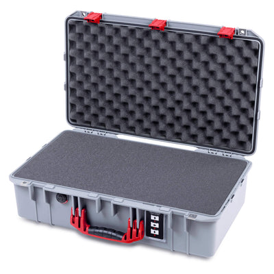 Pelican 1555 Air Case, Silver with Red Handle & Latches Pick & Pluck Foam with Convolute Lid Foam ColorCase 015550-0001-180-321