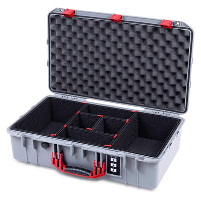 Pelican 1555 Air Case, Silver with Red Handle & Latches TrekPak Divider System with Convolute Lid Foam ColorCase 015550-0020-180-321