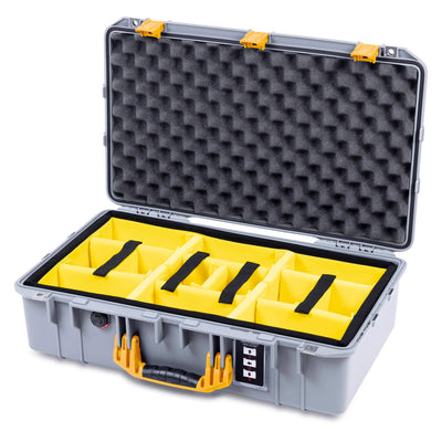 Pelican 1555 Air Case, Silver with Yellow Handle & Latches Yellow Padded Microfiber Dividers with Convolute Lid Foam ColorCase 015550-0010-180-241