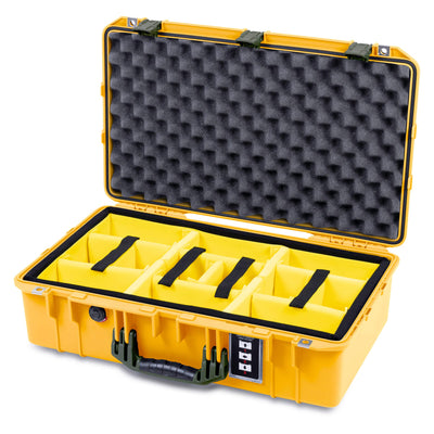 Pelican 1555 Air Case, Yellow with OD Green Handle & Latches Yellow Padded Microfiber Dividers with Convolute Lid Foam ColorCase 015550-0010-240-131