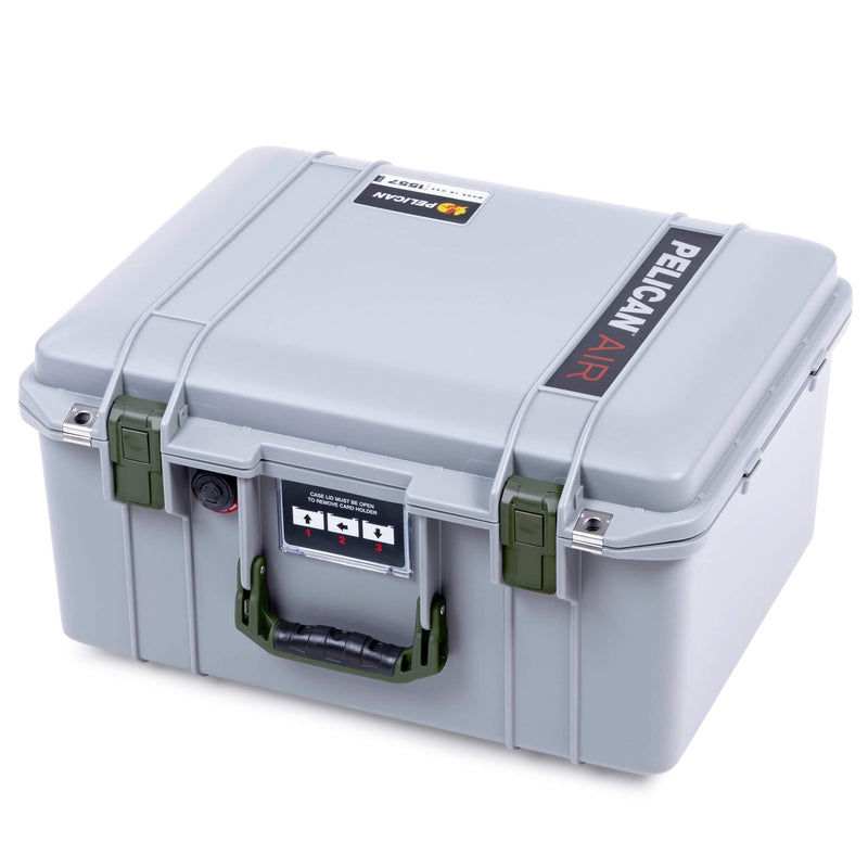 Pelican 1557 Air Case, Silver with OD Green Handle & Latches ColorCase 