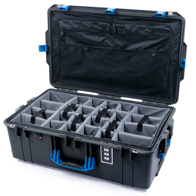 Pelican 1595 Air Case, Charcoal with Blue Handles & Latches Gray Padded Microfiber Dividers with Combo-Pouch Lid Organizer ColorCase 015950-0370-520-121