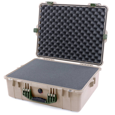 Pelican 1600 Case, Desert Tan with OD Green Handle & Latches Pick & Pluck Foam with Convoluted Lid Foam ColorCase 016000-0001-310-130