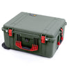 Pelican 1610 Case, OD Green with Red Handles and Latches ColorCase