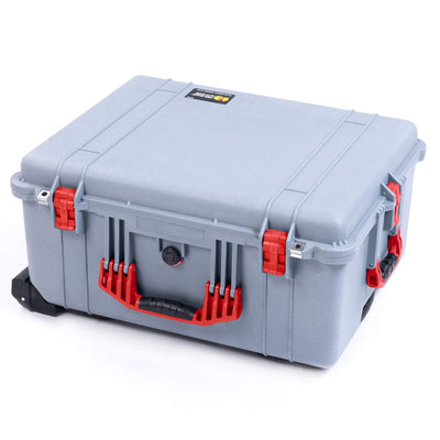 Pelican 1610 Case, Silver with Red Handles and Latches ColorCase