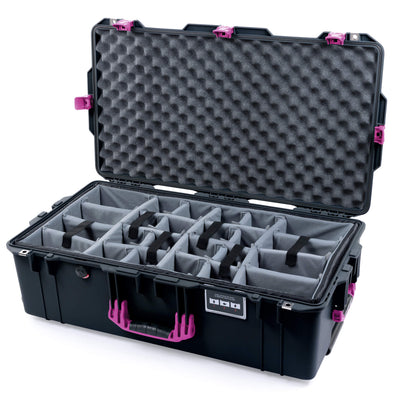 Pelican 1615 Air Case, Black with Magenta Handles & Latches Gray Padded Microfiber Dividers with Convoluted Lid Foam ColorCase 016150-0070-110-401