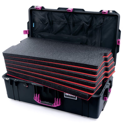 Pelican 1615 Air Case, Black with Magenta Handles & Latches Custom Tool Kit (6 Foam Inserts with Mesh Lid Organizer) ColorCase 016150-0160-110-401