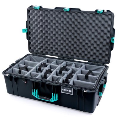 Pelican 1615 Air Case, Black with Teal Handles & Latches Gray Padded Microfiber Dividers with Convoluted Lid Foam ColorCase 016150-0070-110-591