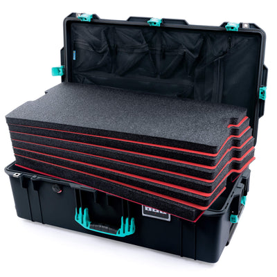 Pelican 1615 Air Case, Black with Teal Handles & Latches Custom Tool Kit (6 Foam Inserts with Mesh Lid Organizer) ColorCase 016150-0160-110-591