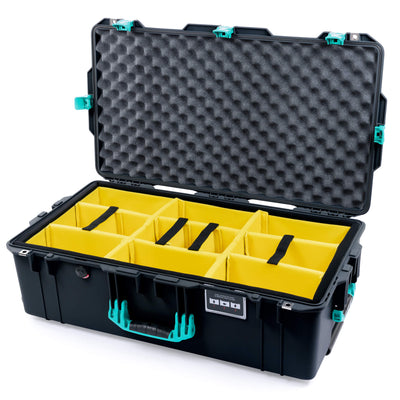 Pelican 1615 Air Case, Black with Teal Handles & Latches Yellow Padded Microfiber Dividers with Convoluted Lid Foam ColorCase 016150-0010-110-591