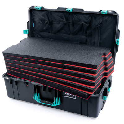 Pelican 1615 Air Case, Charcoal with Teal Handles & Latches Custom Tool Kit (6 Foam Inserts with Mesh Lid Organizer) ColorCase 016150-0160-520-591