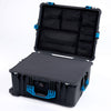 Pelican 1620 Case, Black with Blue Handles & Push-Button Latches Pick & Pluck Foam with Mesh Lid Organizer ColorCase 016200-0101-110-121