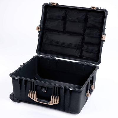 Pelican 1620 Case, Black with Desert Tan Handles & Push-Button Latches Mesh Lid Organizer Only ColorCase 016200-0100-110-311