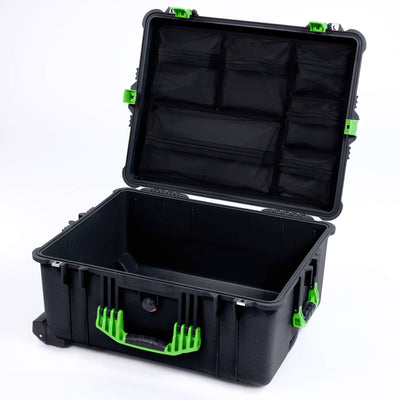 Pelican 1620 Case, Black with Lime Green Handles & Push-Button Latches Mesh Lid Organizer Only ColorCase 016200-0100-110-301