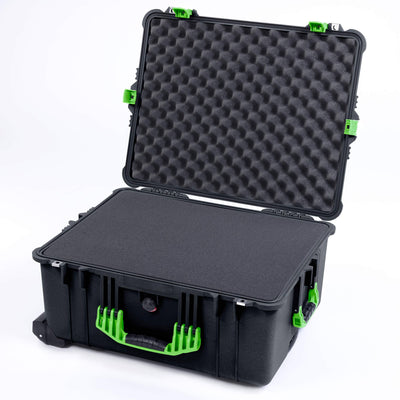 Pelican 1620 Case, Black with Lime Green Handles & Push-Button Latches Pick & Pluck Foam with Convoluted Lid Foam ColorCase 016200-0001-110-301