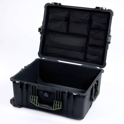 Pelican 1620 Case, Black with OD Green Handles & Push-Button Latches Mesh Lid Organizer Only ColorCase 016200-0100-110-131