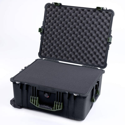 Pelican 1620 Case, Black with OD Green Handles & Push-Button Latches Pick & Pluck Foam with Convoluted Lid Foam ColorCase 016200-0001-110-131