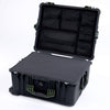 Pelican 1620 Case, Black with OD Green Handles & Push-Button Latches Pick & Pluck Foam with Mesh Lid Organizer ColorCase 016200-0101-110-131