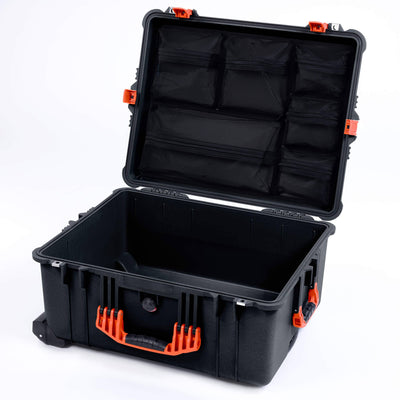 Pelican 1620 Case, Black with Orange Handles & Push-Button Latches Mesh Lid Organizer Only ColorCase 016200-0100-110-151