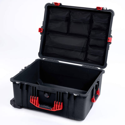 Pelican 1620 Case, Black with Red Handles & Push-Button Latches Mesh Lid Organizer Only ColorCase 016200-0100-110-321