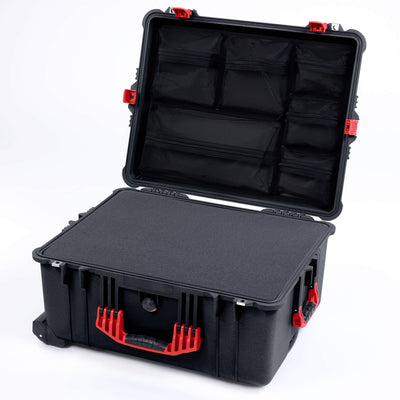 Pelican 1620 Case, Black with Red Handles & Push-Button Latches Pick & Pluck Foam with Mesh Lid Organizer ColorCase 016200-0101-110-321