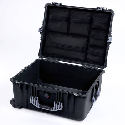 Pelican 1620 Case, Black with Silver Handles & Push-Button Latches Mesh Lid Organizer Only ColorCase 016200-0100-110-181