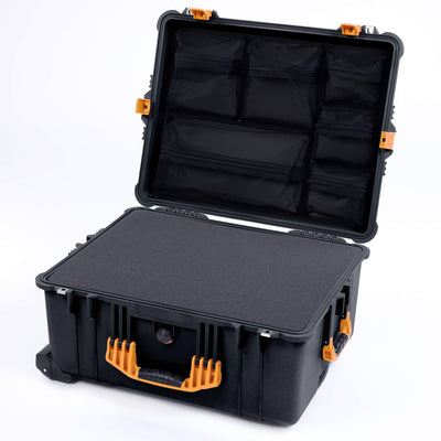 Pelican 1620 Case, Black with Yellow Handles & Push-Button Latches Pick & Pluck Foam with Mesh Lid Organizer ColorCase 016200-0101-110-241