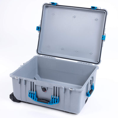 Pelican 1620 Case, Silver with Blue Handles & Push-Button Latches ColorCase