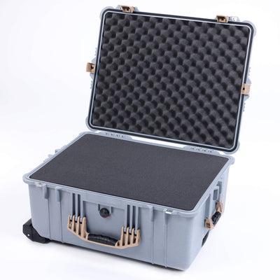 Pelican 1620 Case, Silver with Desert Tan Handles & Push-Button Latches ColorCase