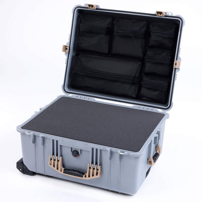 Pelican 1620 Case, Silver with Desert Tan Handles & Push-Button Latches ColorCase