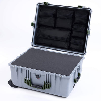 Pelican 1620 Case, Silver with OD Green Handles & Push-Button Latches ColorCase