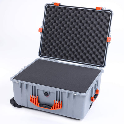 Pelican 1620 Case, Silver with Orange Handles & Latches ColorCase