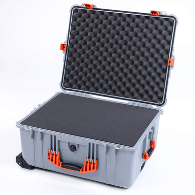 Pelican 1620 Case, Silver with Orange Handles & Push-Button Latches ColorCase