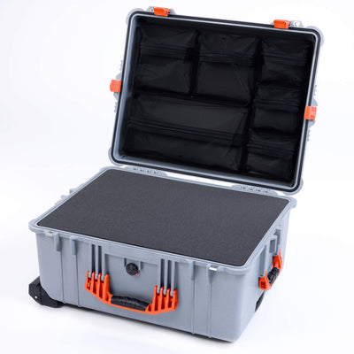 Pelican 1620 Case, Silver with Orange Handles & Latches ColorCase